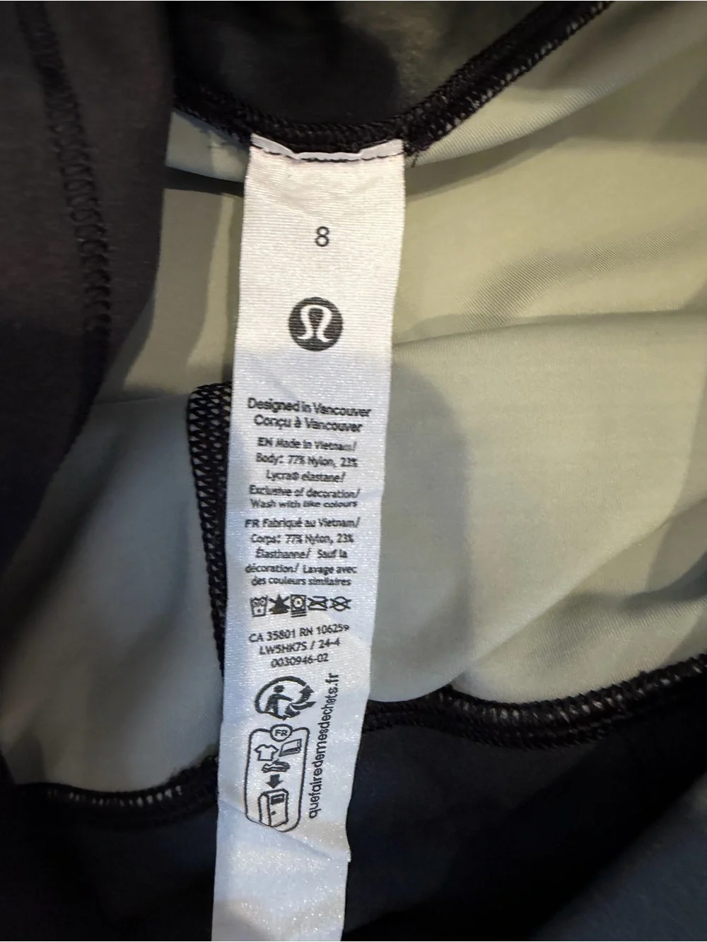 lululemon athletica Black Leggings with Light Sage Lining